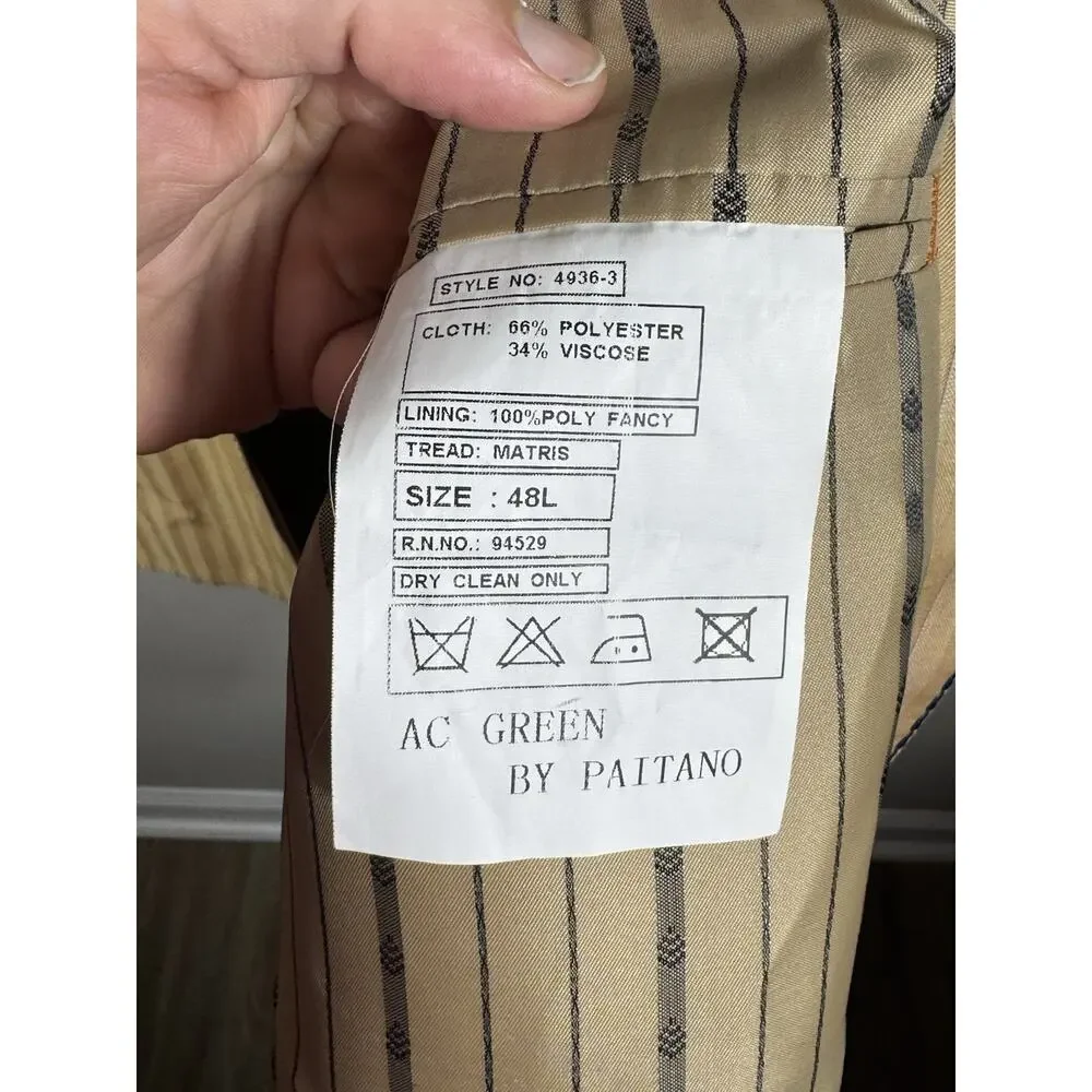 Valentino Ferrel Superior 150’s Beige Pinstripe Suit Jacket 48L / Pants 43L